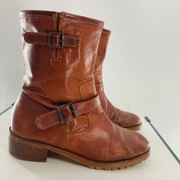 Michael KORS Leather Biker Round Toe Boot Brown 8 Distress Imperfect No Marking - Picture 11 of 16